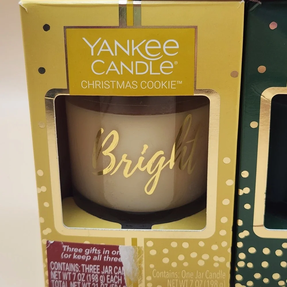 Yankee Candle 3pc Christmas Set Cookie Sparkling Cinnamon Balsam Cedar NEW 7oz